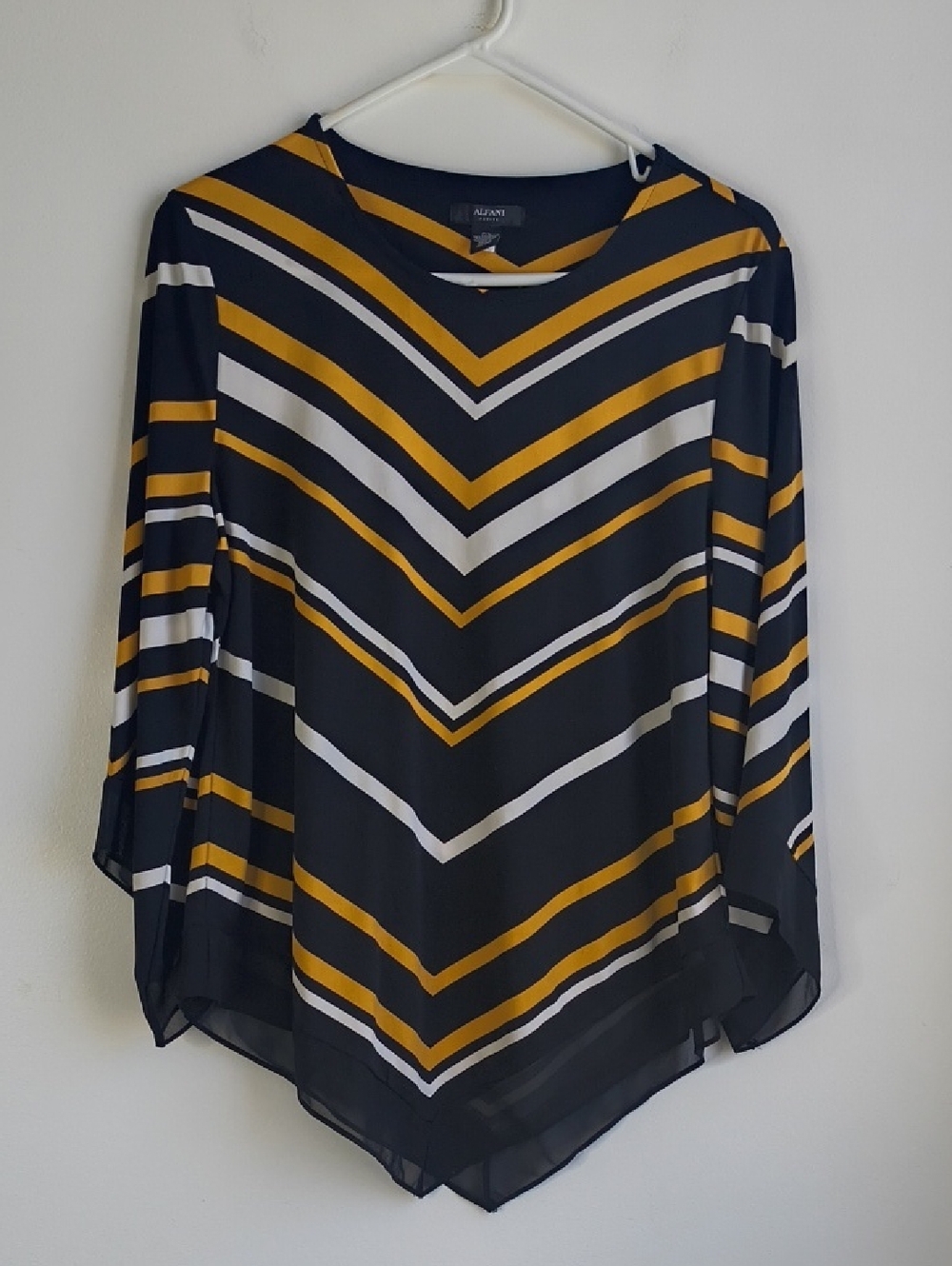 Alfani Black Chevron Tunic with Mustard and White Stripes